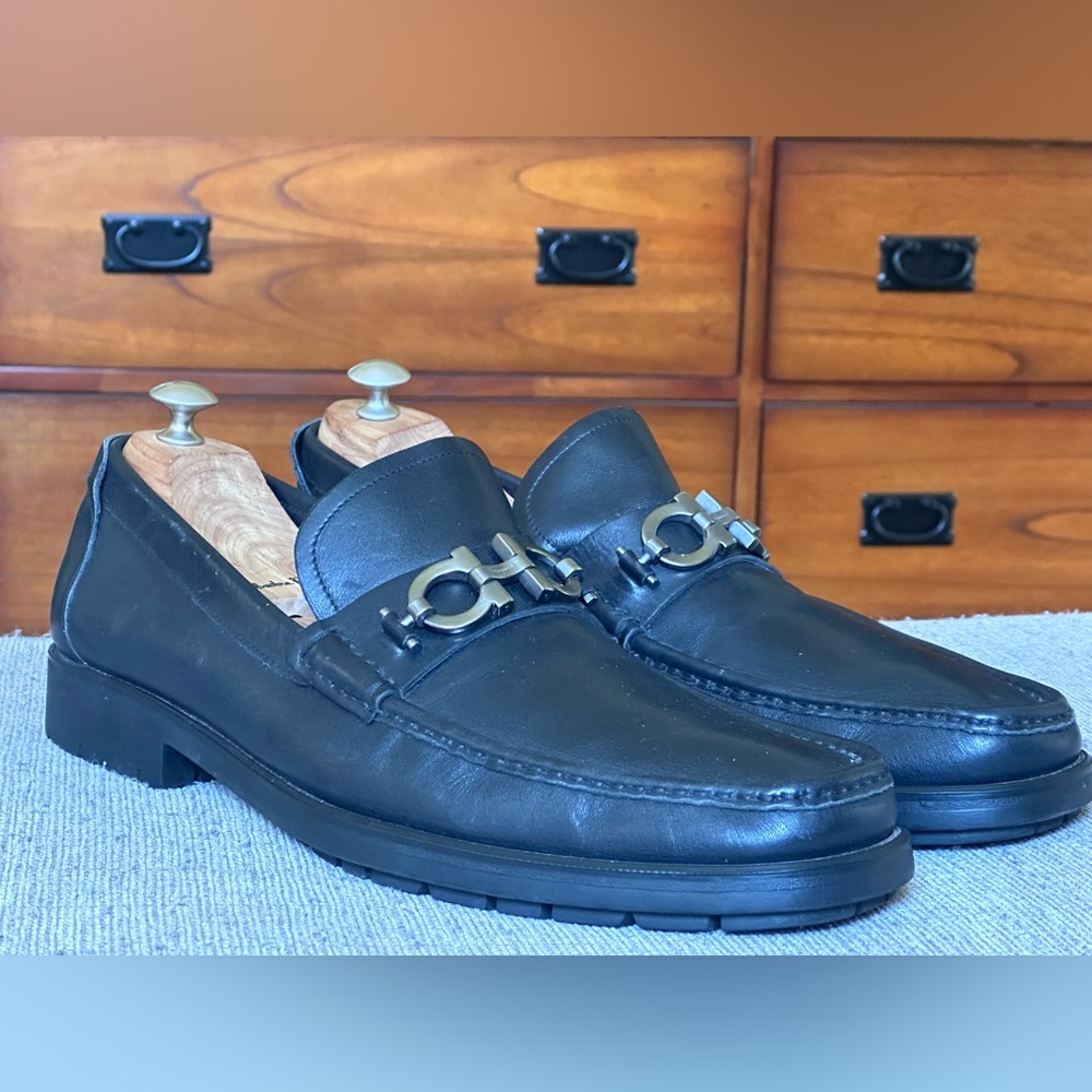 Salvatore Ferragamo David Horsebit Men’s Black Leather Dress Loafers Size 13 D - Picture 2 of 14